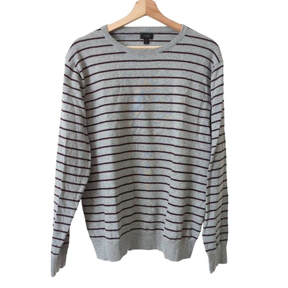 J.CREW Cotton Cashmere Crewneck Striped Gray Sweater Men's Size Large Excellent - Picture 1 of 5